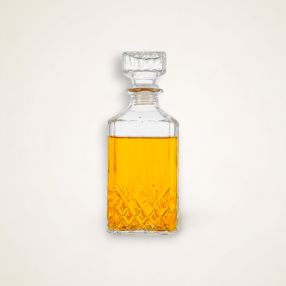 carafe à whisky vintage en verre transparent ciselé époque1970